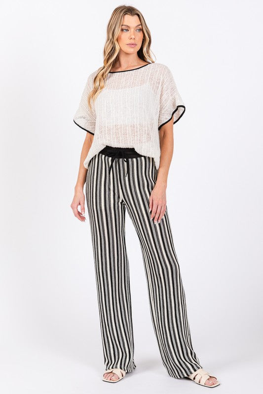 Women See-Through Stripe Knit Pants | Zarnesh
