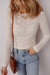 Women’s Semi-Sheer Solid Long Sleeve Lace Top | Zarnesh