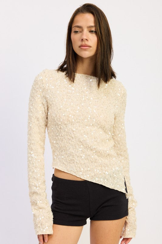 Women’s Sequin Asymmetrical Long Sleeve Top | Zarnesh