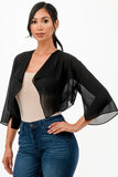 Women’s Sheer Chiffon Bolero 3/4 Sleeve Cascading Front Shrug | Zarnesh