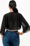 Women’s Sheer Chiffon Bolero 3/4 Sleeve Cascading Front Shrug | Zarnesh
