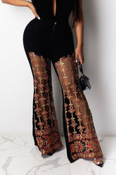 Women’s Sheer Embroidered Flare Pants Mesh Bell Bottoms | Zarnesh