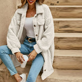 Women’s Sherpa Lapel Collar Long Sleeve Button Down Coat | Zarnesh