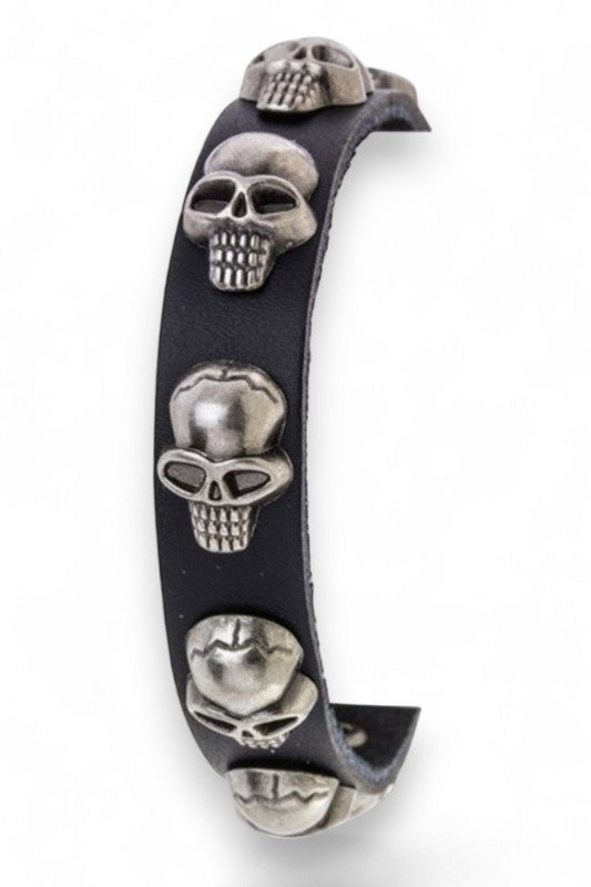 Women's Skull Studs Leather Cuff Bracelet | Zarnesh