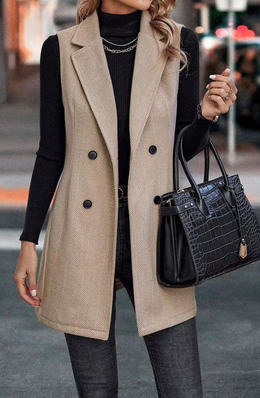 Women's Sleeveless Flattering Fit Lapel Neck Blazer Vest | Zarnesh