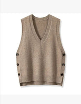 Women's Sleeveless V-Neck Both Side Botton Knit Vest | Zarnesh