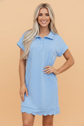 Women’s Snap Button Scallop Solid Polo Mini Dress | Zarnesh