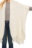 Women’s Soft Boucle Knit Fringe Poncho Shawl Scarf | Zarnesh