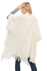 Women’s Soft Boucle Knit Fringe Poncho Shawl Scarf | Zarnesh