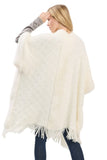 Women’s Soft Boucle Knit Fringe Poncho Shawl Scarf | Zarnesh