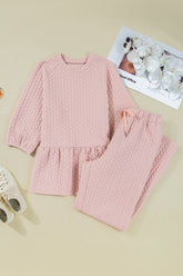 Women’s Soft Cable Textured Loungewear Top Pants Set | Zarnesh