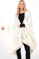Women’s Soft Faux Fur Fringe Trim Winter Poncho Shawl Wrap | Zarnesh