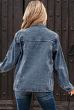 Women’s Solid Denim Wash Button Down Scallop Buttoned Jacket | Zarnesh