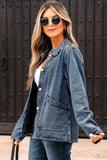 Women’s Solid Denim Wash Button Down Scallop Buttoned Jacket | Zarnesh