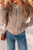 Women’s Solid Fuzzy Zip-Up Pocketed Faux Fur Jacket | Zarnesh