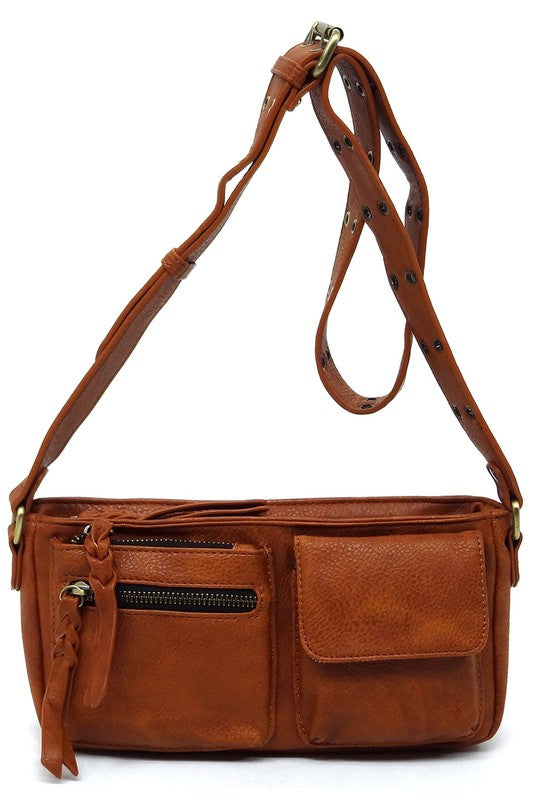 Women's Solid Leather Buckle Strap Wade Crossbody Bag | Zarnesh