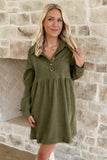 Women’s Solid Long Sleeve Corduroy Button Babydoll Mini Dress | Zarnesh
