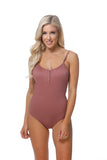 Women's Solid Ribbed Snap Button One Piece Swimsuit | Zarnesh