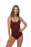 Women's Solid Ribbed Snap Button One Piece Swimsuit | Zarnesh