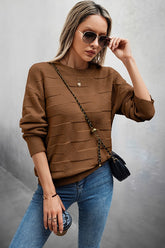 Women’s Solid Round Neck Knit Loose Long Sleeves Sweater | Zarnesh