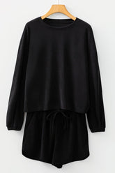 Women’s Solid Textured Knit Pullover Shorts Loungewear Set | Zarnesh