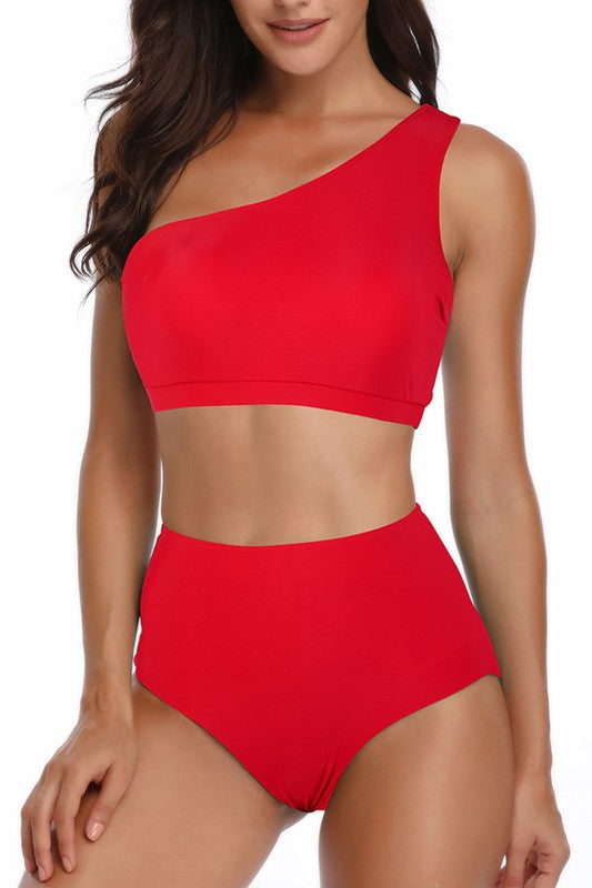 Women’s Solid Two Pieces One Shoulder High Cut Swimsuit | Zarnesh