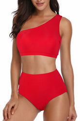 Women’s Solid Two Pieces One Shoulder High Cut Swimsuit | Zarnesh