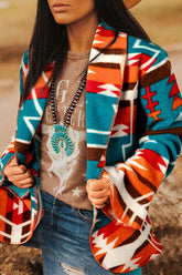 Women’s Southwest Aztec Printed Lapel Bell Sleeve Jacket | Zarnesh