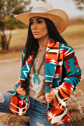 Women’s Southwest Aztec Printed Lapel Bell Sleeve Jacket | Zarnesh