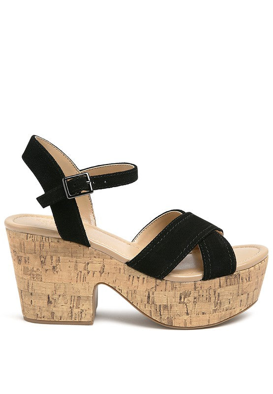 Women's Ulla High Heeled Block Sandal in Black | Zarnesh