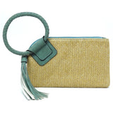 Women's Straw Leather Cuff Handle Tassel Wristlet Clutch | Zarnesh