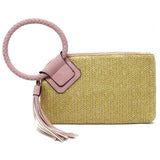 Women's Straw Leather Cuff Handle Tassel Wristlet Clutch | Zarnesh