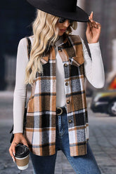 Women’s Straw Yellow Retro Plaid Button up Collared Vest | Zarnesh
