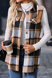 Women’s Straw Yellow Retro Plaid Button up Collared Vest | Zarnesh