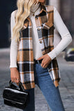 Women’s Straw Yellow Retro Plaid Button up Collared Vest | Zarnesh