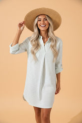 Women's Stripe Collared V-Neck Shirt Beach Cover-Up | Zarnesh