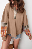 Women’s Stripe Plaid Patchwork Henley Knit Sweatshirts | Zarnesh