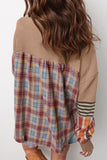 Women’s Stripe Plaid Patchwork Henley Knit Sweatshirts | Zarnesh
