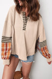 Women’s Stripe Plaid Patchwork Henley Knit Sweatshirts | Zarnesh