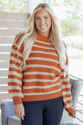 Women’s Stripe Ribbed Pullover Trim Drop Shoulder Sweater | Zarnesh