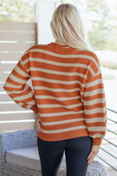 Women’s Stripe Ribbed Pullover Trim Drop Shoulder Sweater | Zarnesh