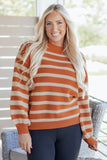 Women’s Stripe Ribbed Pullover Trim Drop Shoulder Sweater | Zarnesh
