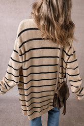 Women’s Stripe Shawl Neckline Open Cardigan with Pockets | Zarnesh