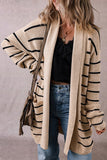 Women’s Stripe Shawl Neckline Open Cardigan with Pockets | Zarnesh
