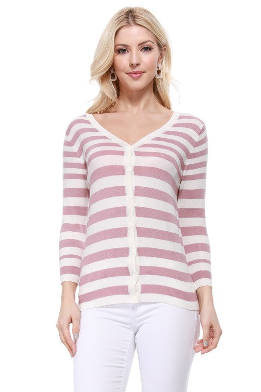 Women’s Striped Button-Down V-Neck Spandex Cardigan Sweater | Zarnesh