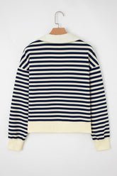 Women’s Striped Collared V-Neck Pullover Long Sleeve Top | Zarnesh