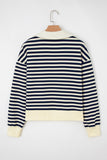 Women’s Striped Collared V-Neck Pullover Long Sleeve Top | Zarnesh
