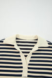 Women’s Striped Collared V-Neck Pullover Long Sleeve Top | Zarnesh