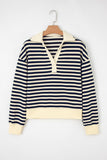 Women’s Striped Collared V-Neck Pullover Long Sleeve Top | Zarnesh