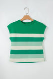 Women’s Striped Mixed Cap Sleeve Crew Neck Boxy T-Shirt | Zarnesh